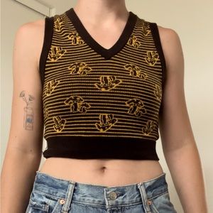 Urban Outfitters brown knitted sweater vest with mushroom pattern